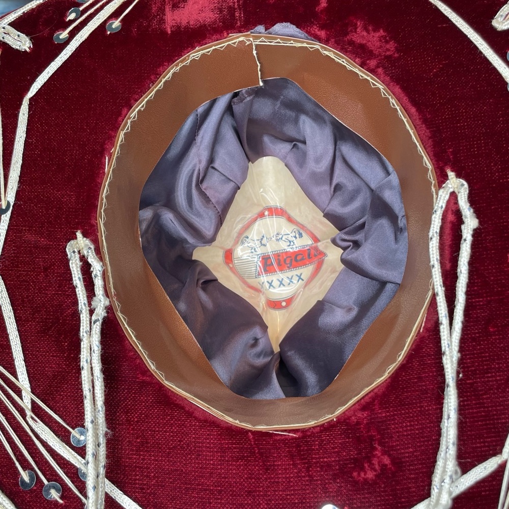PIGALLE Mariachi Sombrero Maroon Velvet Silver Sequins Adult Large - Picture 11 of 14